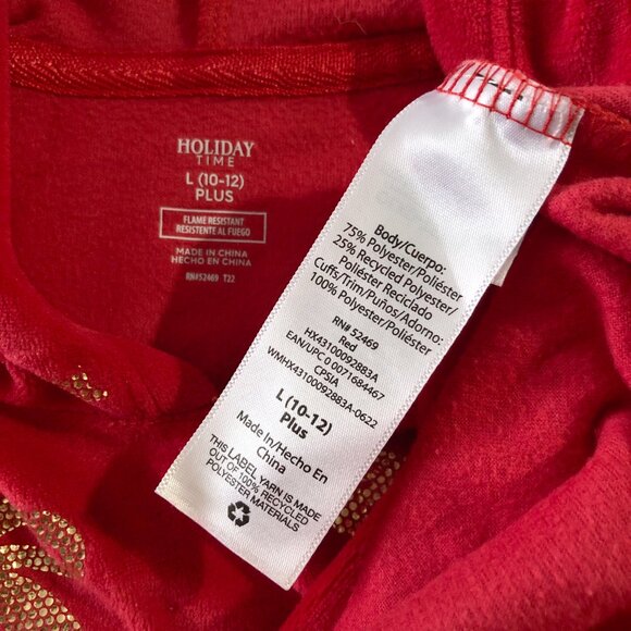 Holiday Time Dress Girls Size L (10-12) Plus Red Gold Bows Hooded Soft Christmas - Picture 6 of 7